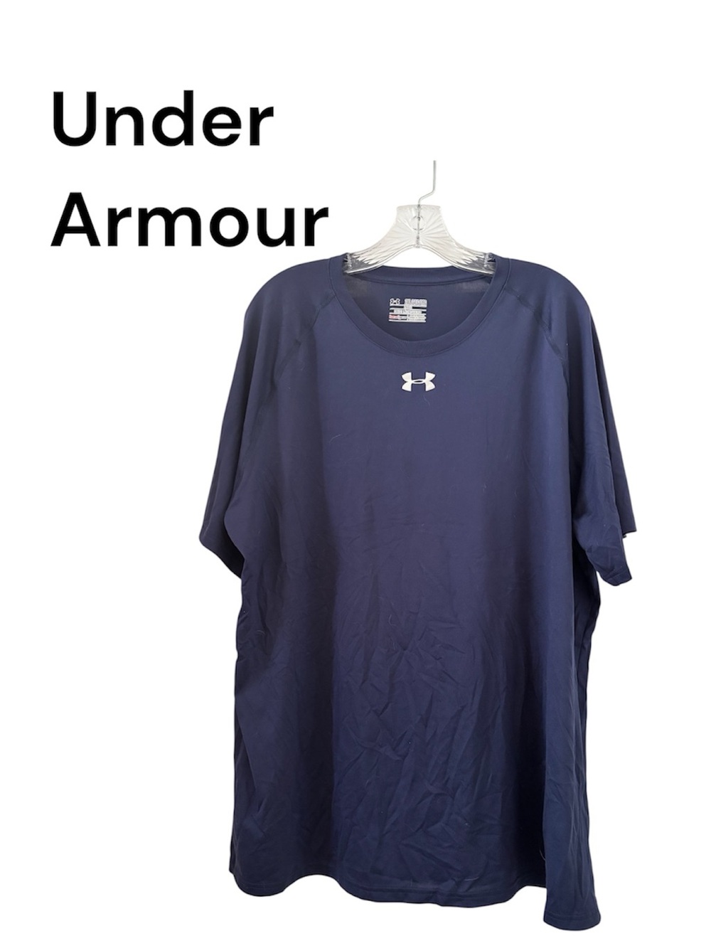 Under Armour Men’s Navy Short Sleeve Performance Tee with White Logo 2 XL